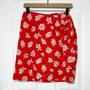 Ann Taylor Linen Blend Red Leaf Print Sarong Skirt Size‎ 6